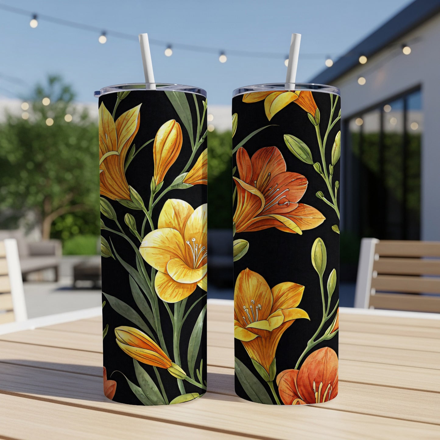 Yellow Orange Flowers Pattern Tumbler Beautiful Art Tumblers - Walk Greener