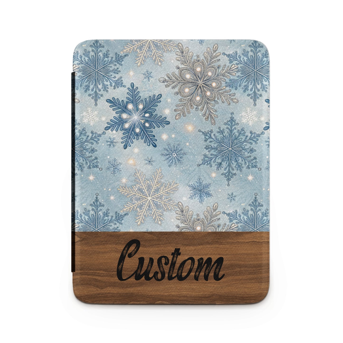 Snowflakes and Custom Text Blue Tablet Cover