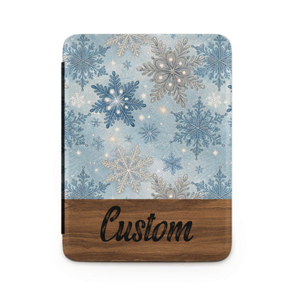 Snowflakes and Custom Text Blue Tablet Cover
