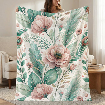 Floral Harmony Dreamy Botanical Watercolor Velveteen Plush Blankets - Walk Greener