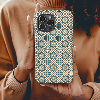 Beige Flowers Blue Diamonds Geometric Patterns Custom Phone Case - Walk Greener