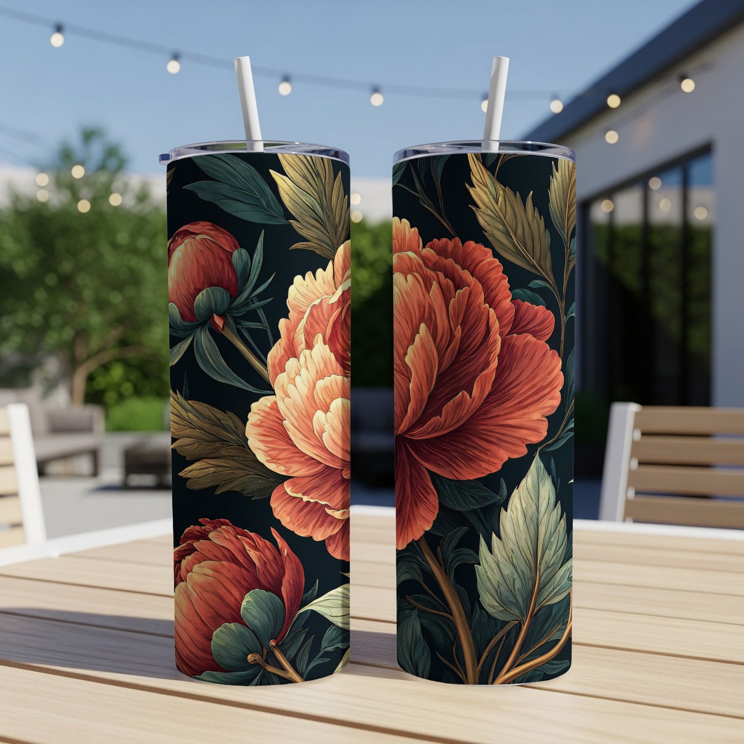 Floral Design Insulated Tumbler with Straw Cup