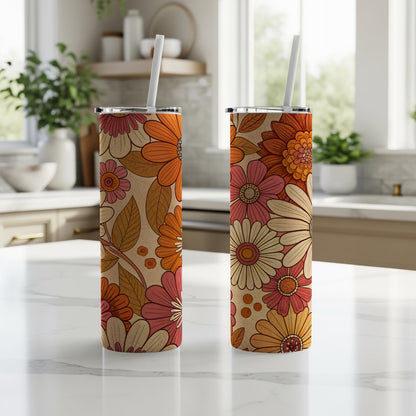 Vibrant Floral Design Insulated Tumbler with Straw