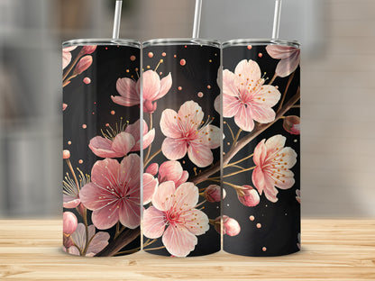 Floral Pink Blossom Design Black Tumbler Product
