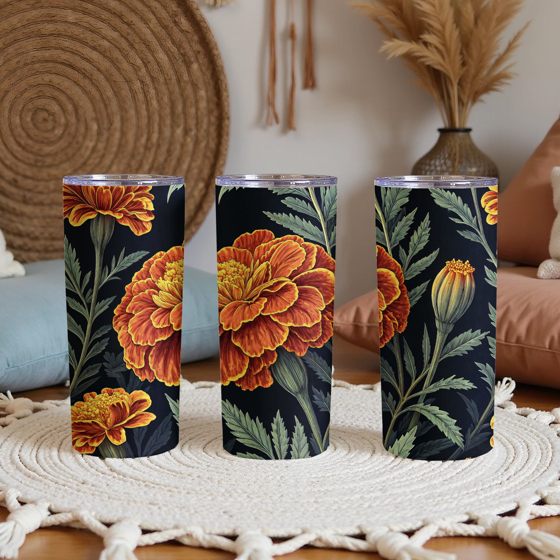 Marigold Flower Pattern Insulated Tumbler Cups