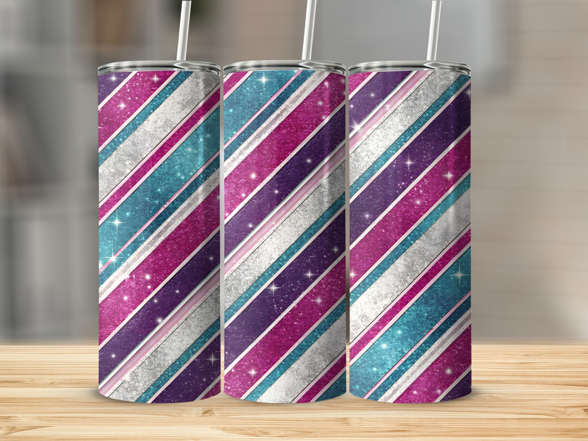 Colorful Diagonal Stripes Sparkling Design Pattern Tumbler - Walk Greener