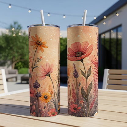Floral Watercolor Design Artistic Pattern 20 oz Skinny Tumbler - Walk Greener