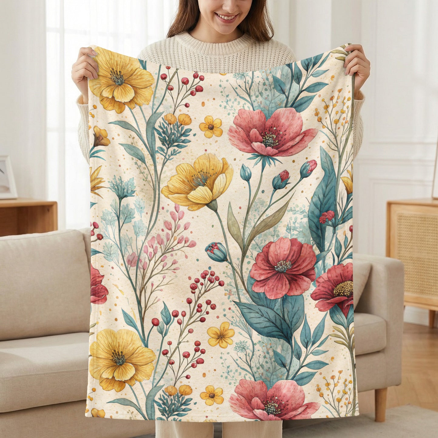 Red Yellow Floral Watercolor Botanical Art Design - Walk Greener