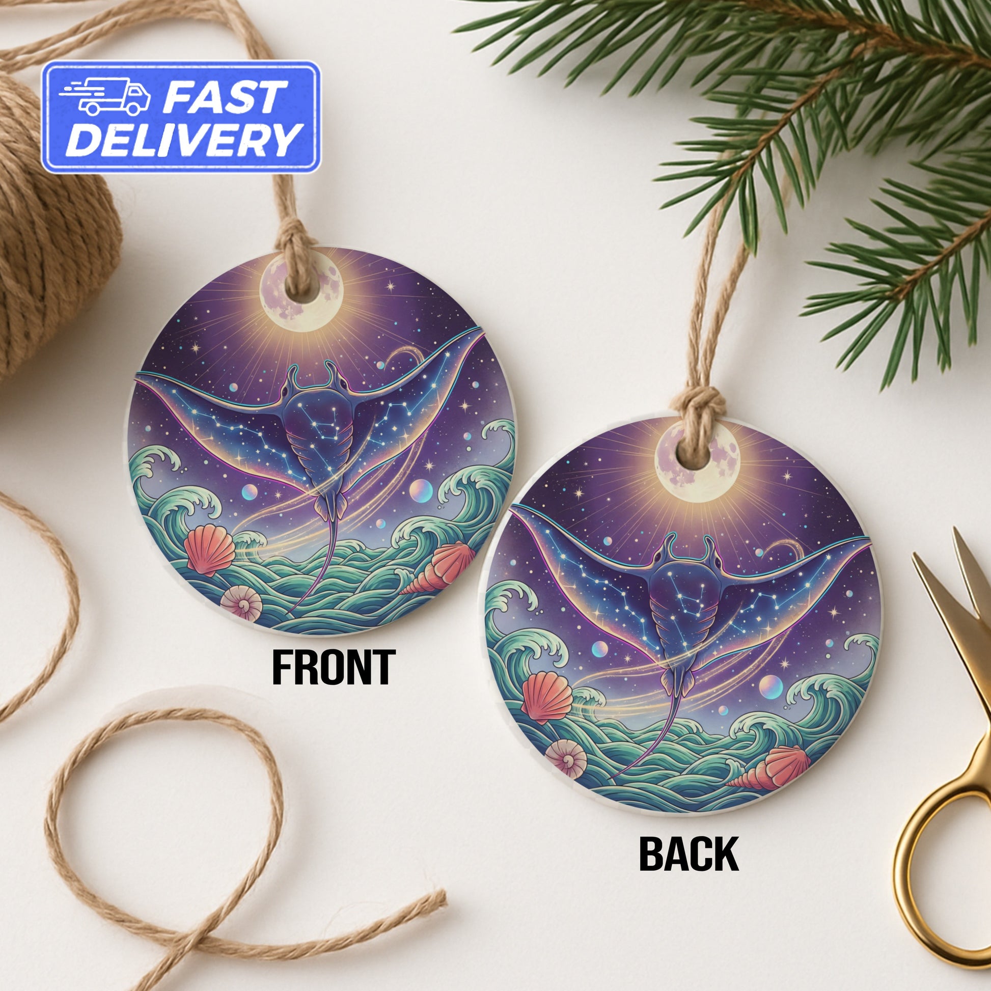Celestial Stingray Ocean Scene Round Hanging Ornament product type
