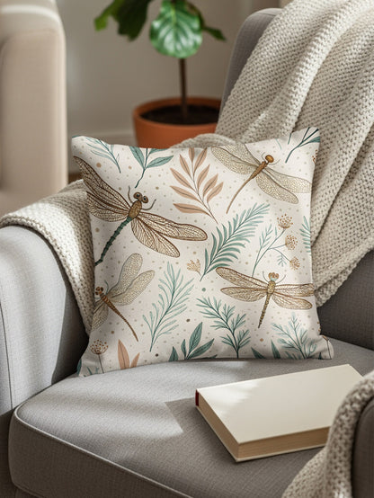 Dragonfly and Botanical Print Decorative Pillow