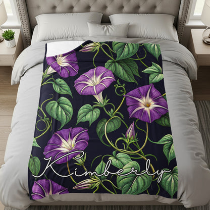 Custom Purple Floral Design Blanket with Name Kimberly