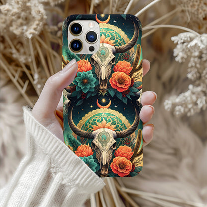Vibrant Skull Mandala Floral Design Phone Case