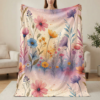 Watercolor Floral Garden Dream Artistic Velveteen Plush Blankets - Walk Greener