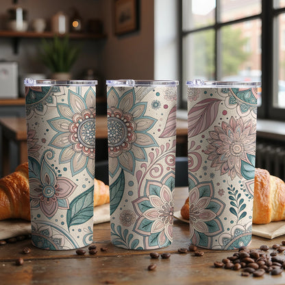 Floral Mandala Art Insulated Travel Tumbler Product