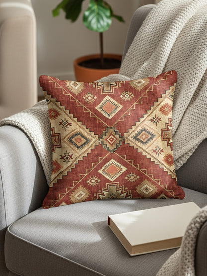 Ornate Geometric Red Pattern Decorative Pillow Cover