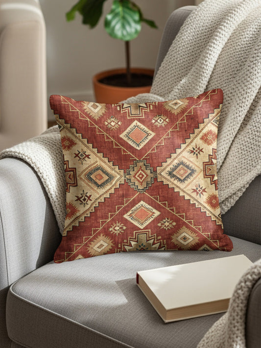 Ornate Geometric Red Pattern Decorative Pillow Cover