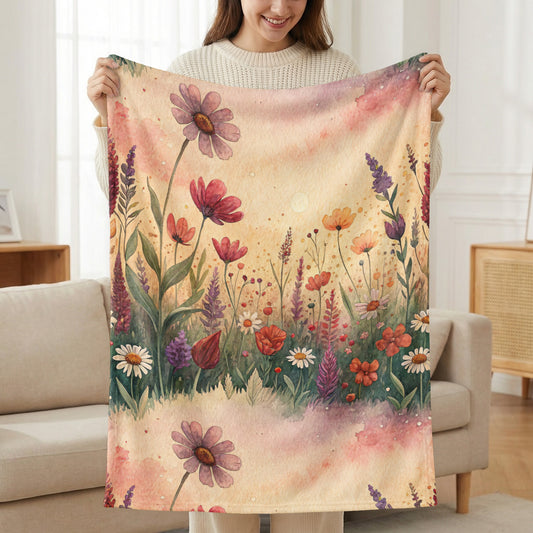 Watercolor Delightful Garden Floral Pattern Velveteen Plush Blankets - Walk Greener