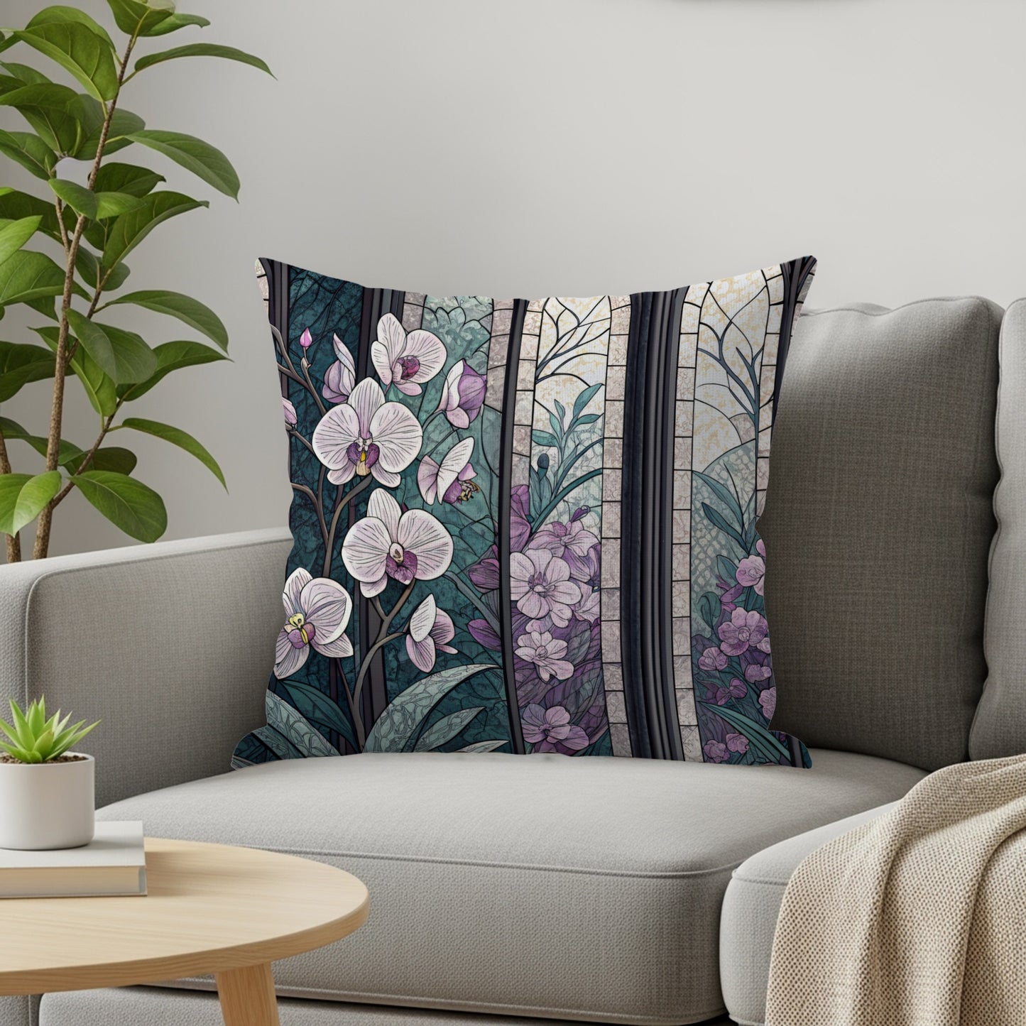 Elegant Floral Mosaic Pattern Throw Pillow for Home Decor