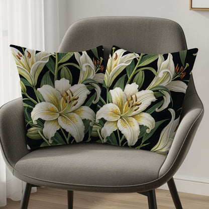 Floral White Lily Print Decorative Throw Pillow
