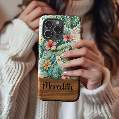 Custom Tropical Floral iPhone Case with Name Meredith