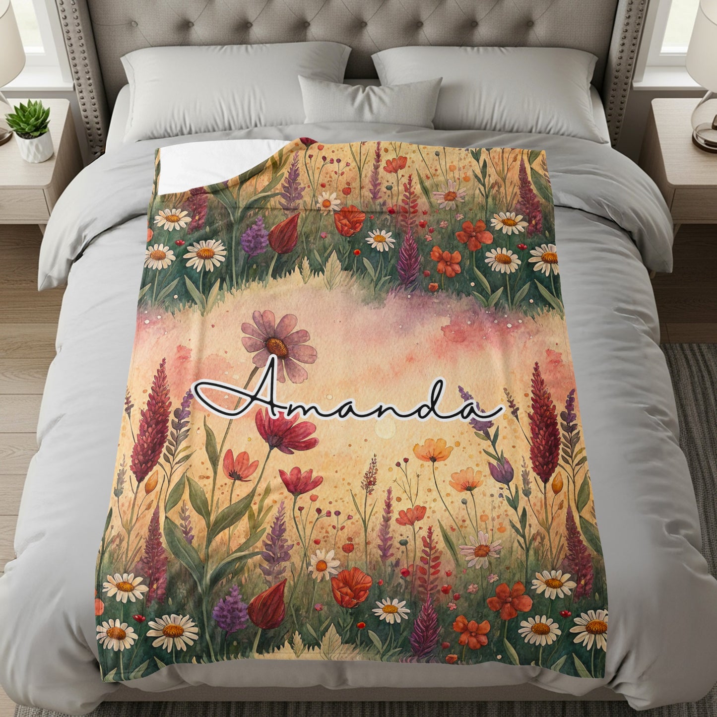 Floral Garden Personalized Bedding with Custom Name Design