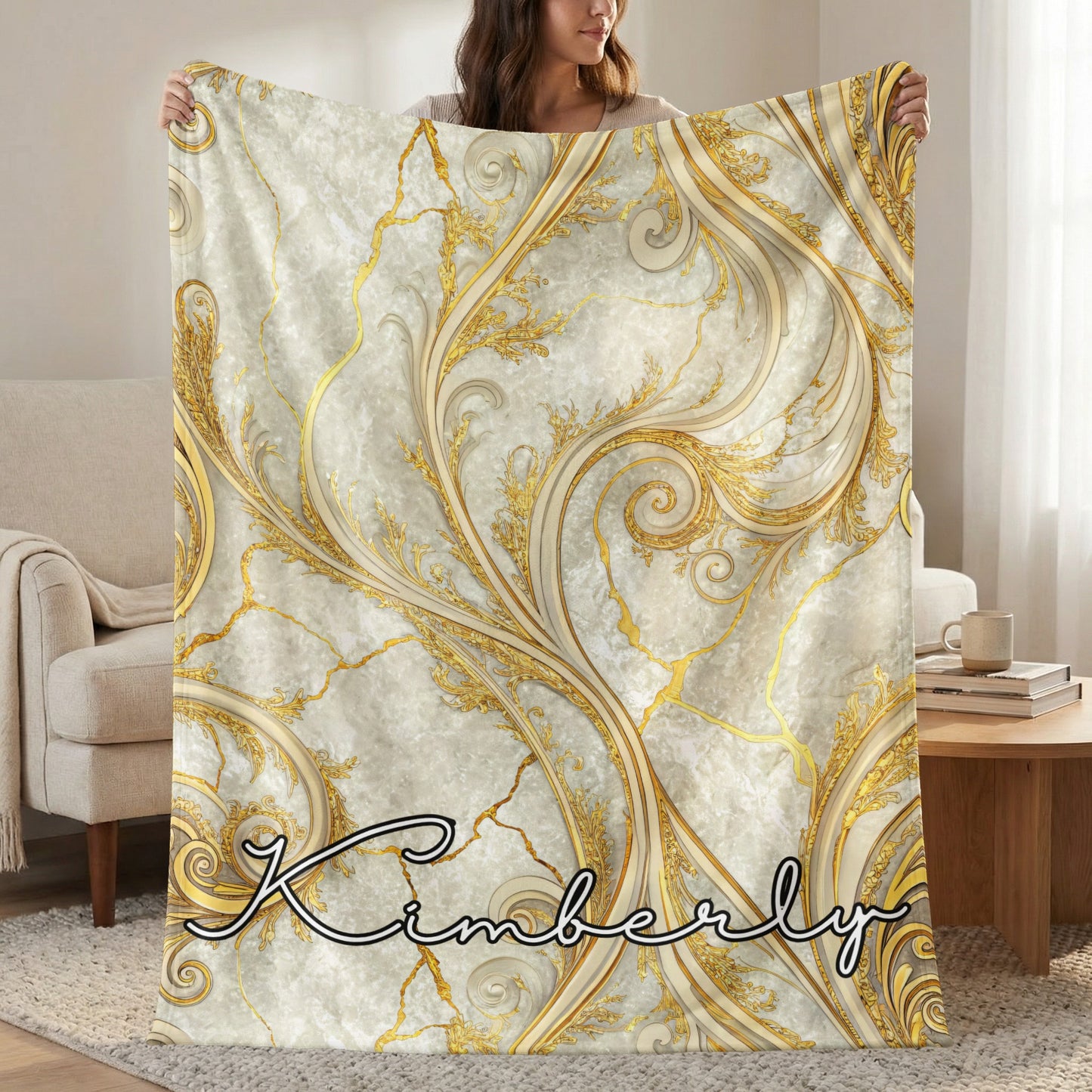 Personalized Marble Swirl Design Blanket with Name