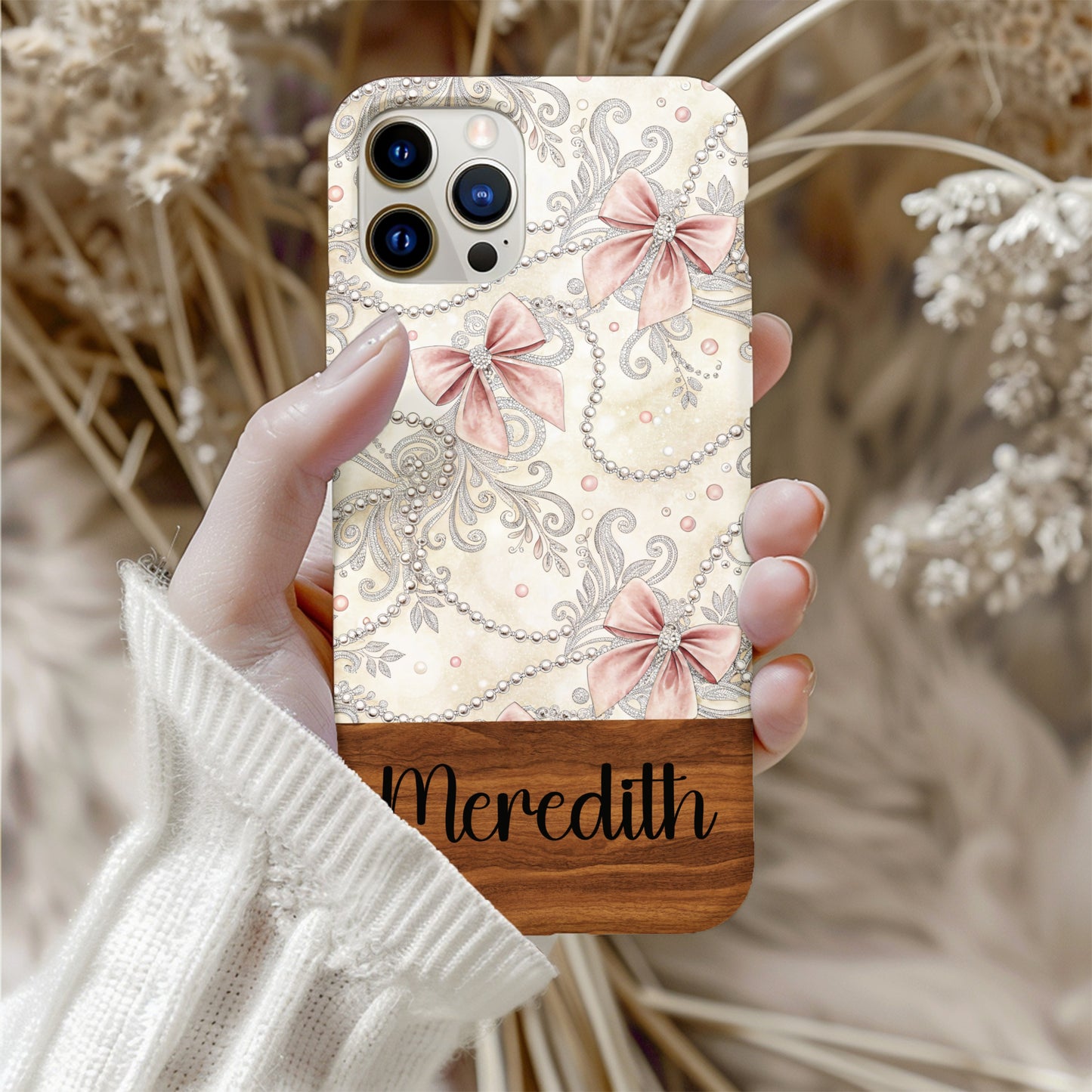 Custom Name Floral and Bow Design Phone Case
