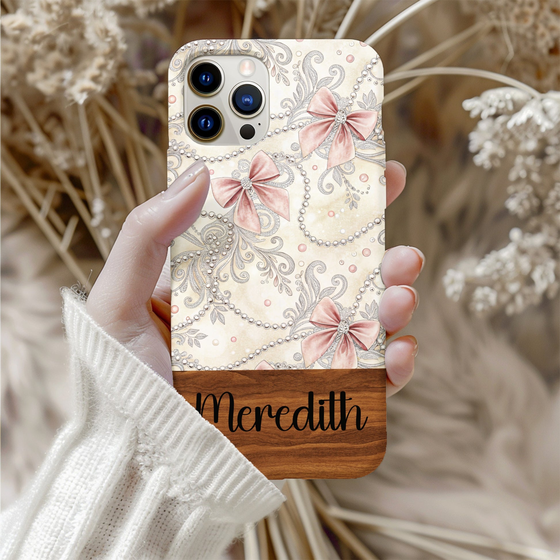 Custom Name Floral and Bow Design Phone Case