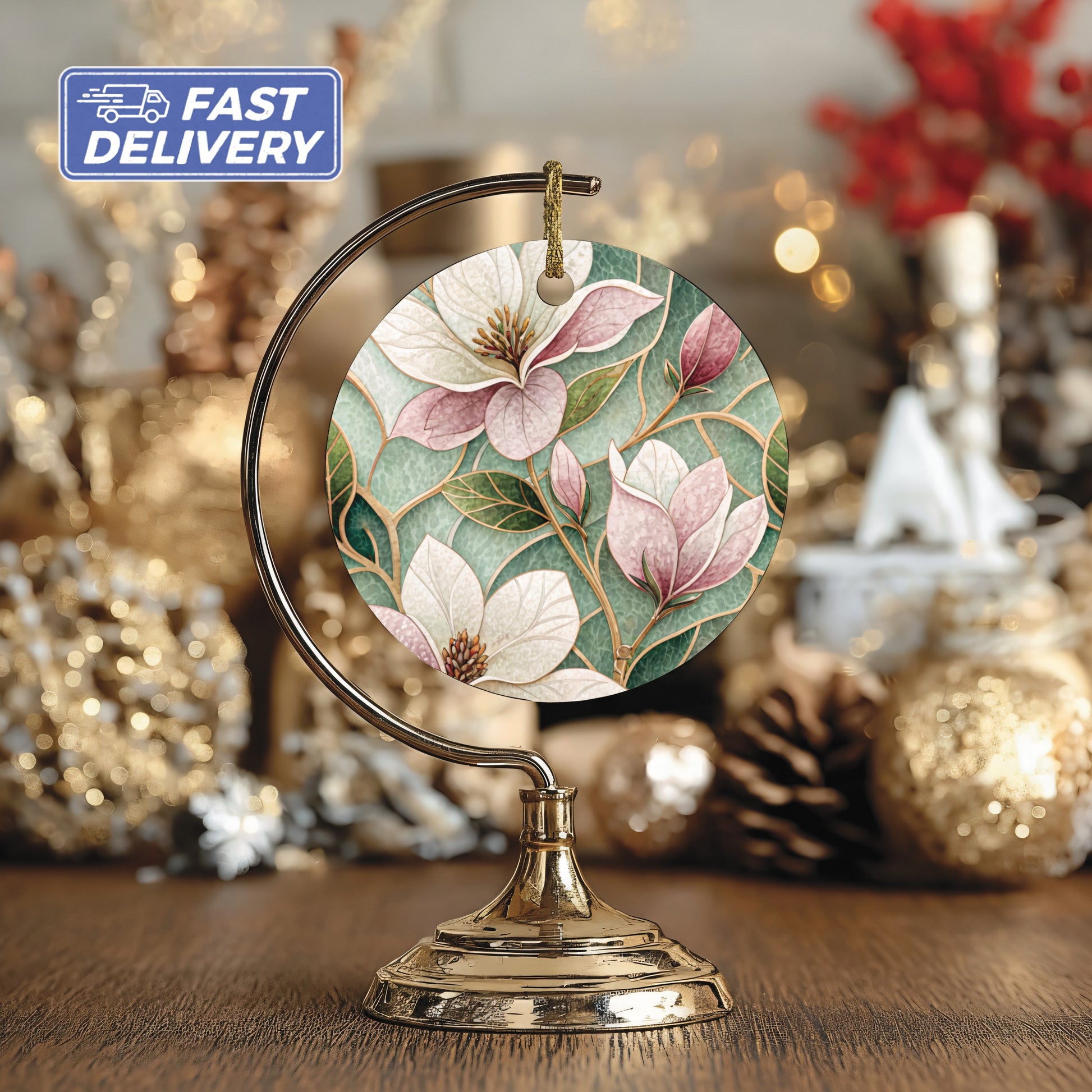 Elegant Floral Design Round Ornament with Fast Delivery