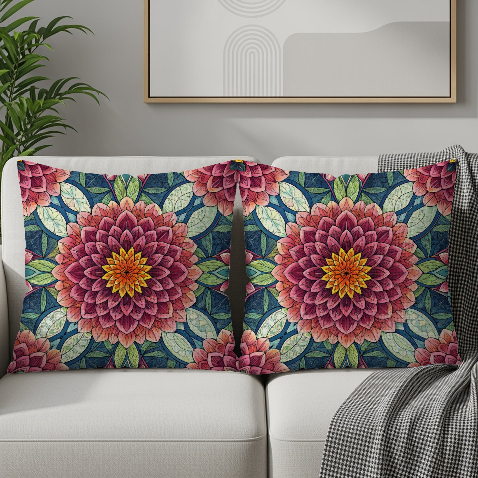 Stained Glass Floral Medallion Repeating Pattern Throw Pillows - Walk Greener
