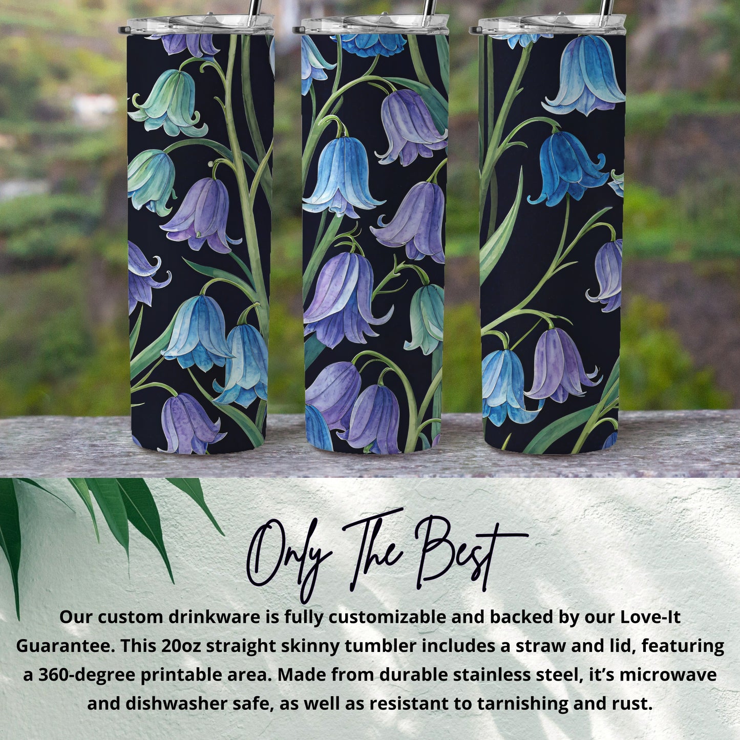 Customizable Floral Design Skinny Tumbler with Straw Lid
