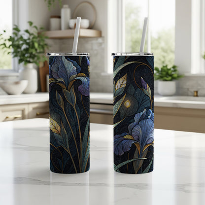Ornate Iris Art Deco Style Floral Design for Everyone 20 oz Skinny Tumbler - Walk Greener