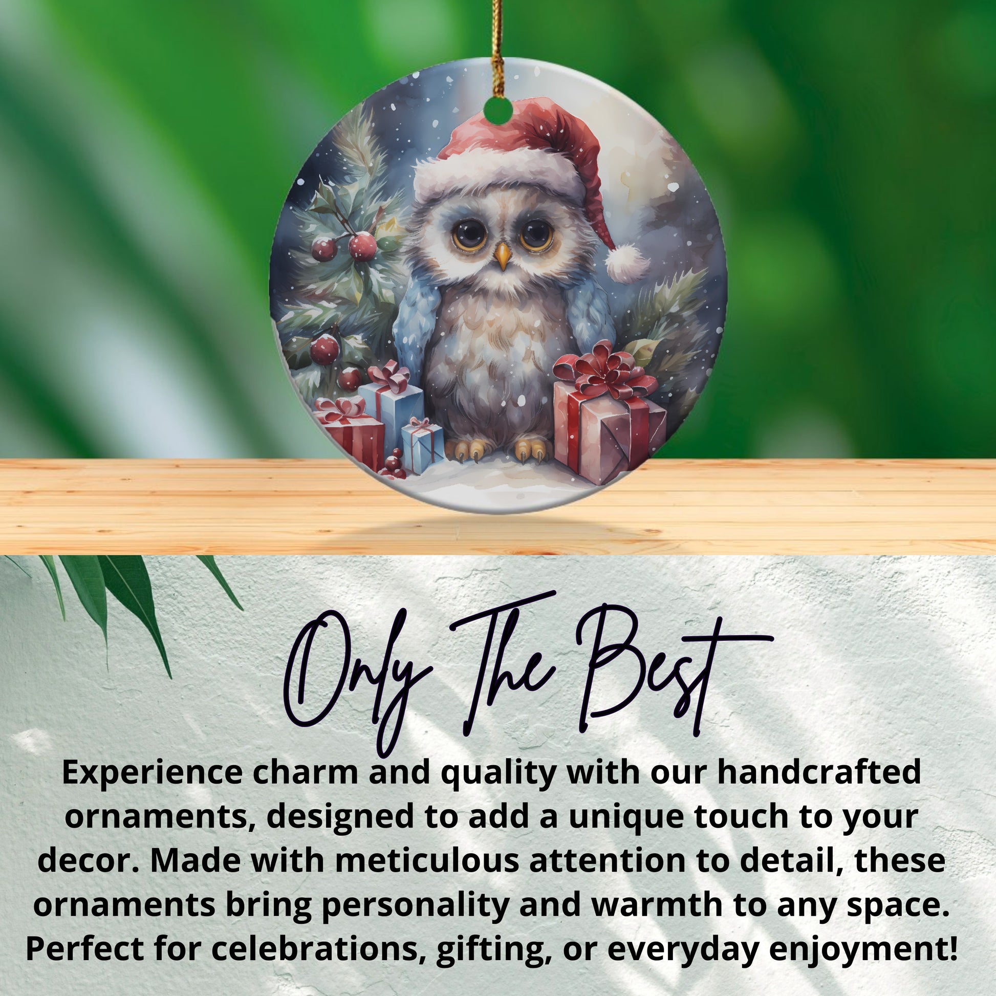 Holiday Festive Owl and Gifts Ornament product