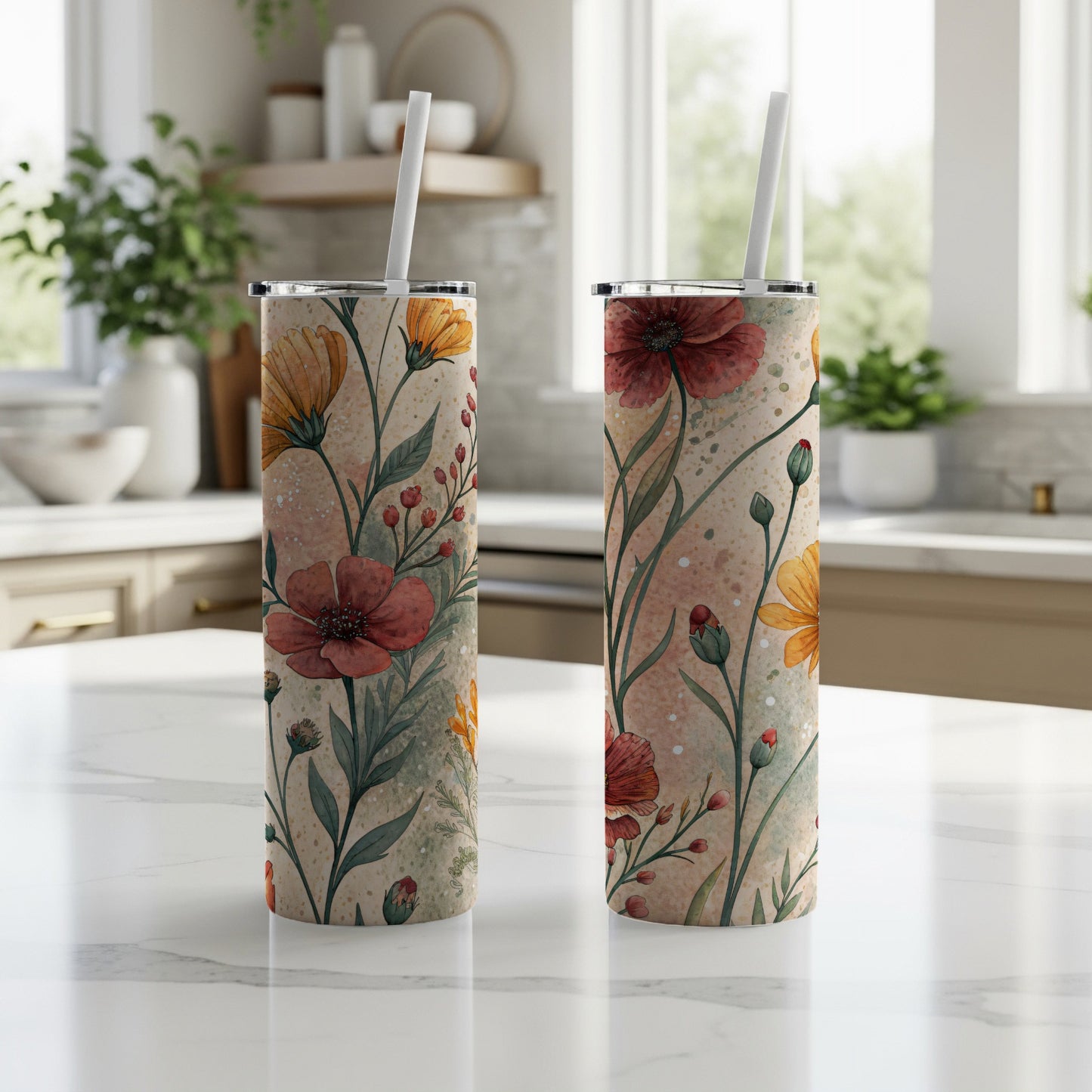 Floral Bliss Watercolor Artistry Design 20 oz Skinny Tumbler - Walk Greener