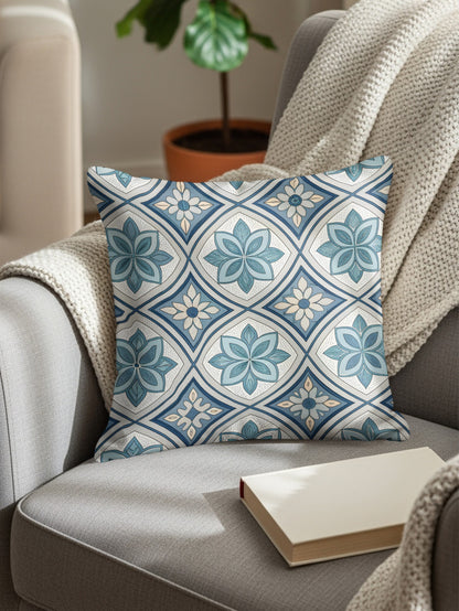 Elegant Blue Floral Pattern Decorative Pillow