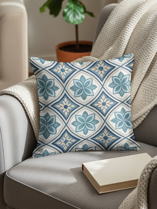 Elegant Blue Floral Pattern Decorative Pillow