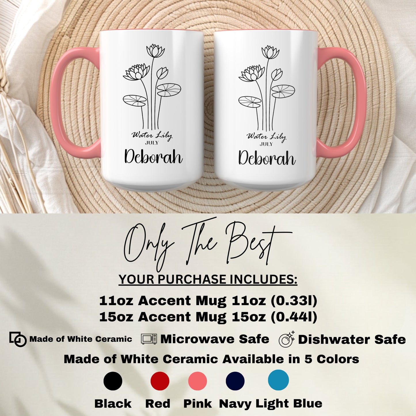 Personalized Water Lily July Deborah Accent Mug