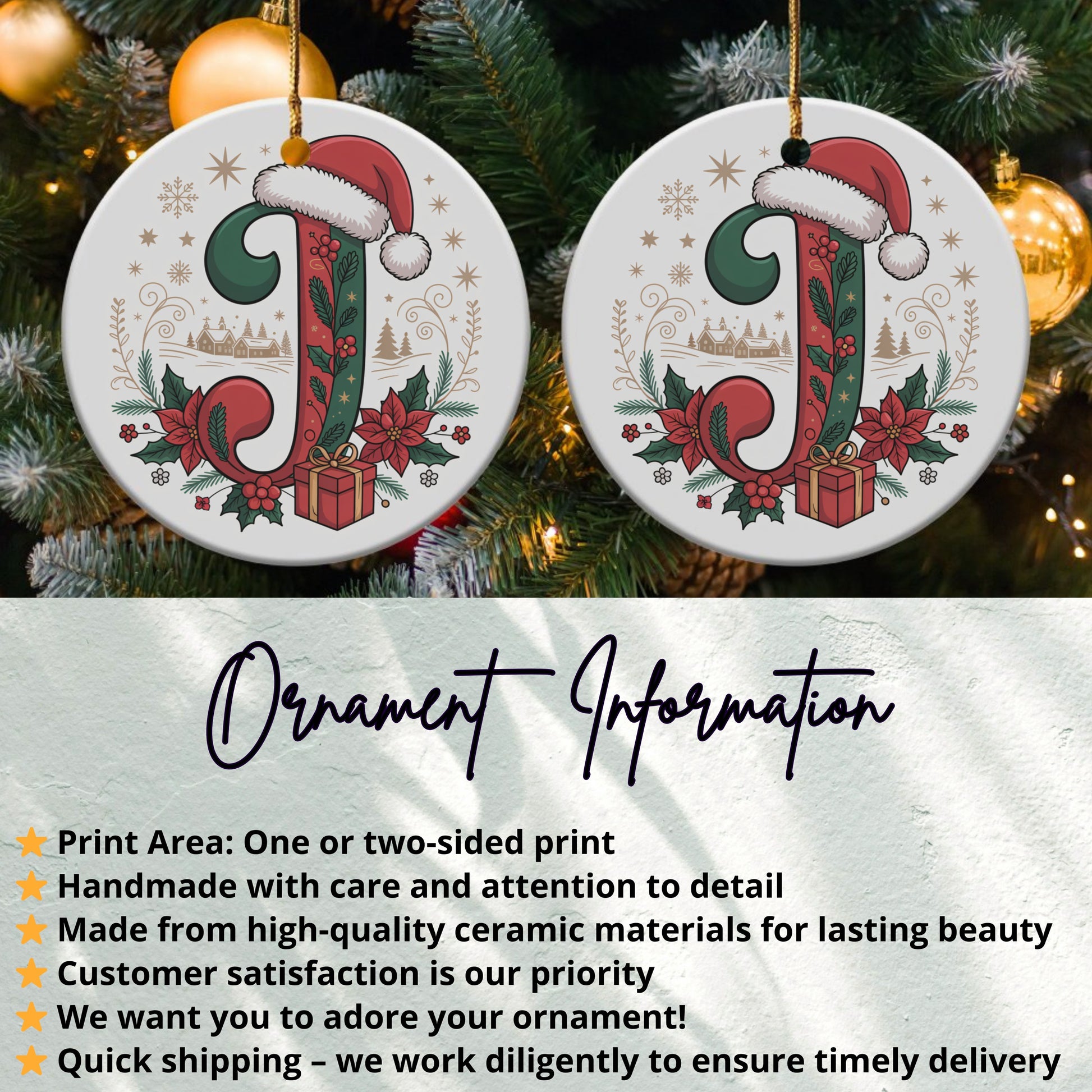Festive Christmas J Initial Hanging Ornament product