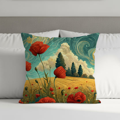 Poppies On A Summer Day Landscape Art Throw Pillows - Walk Greener