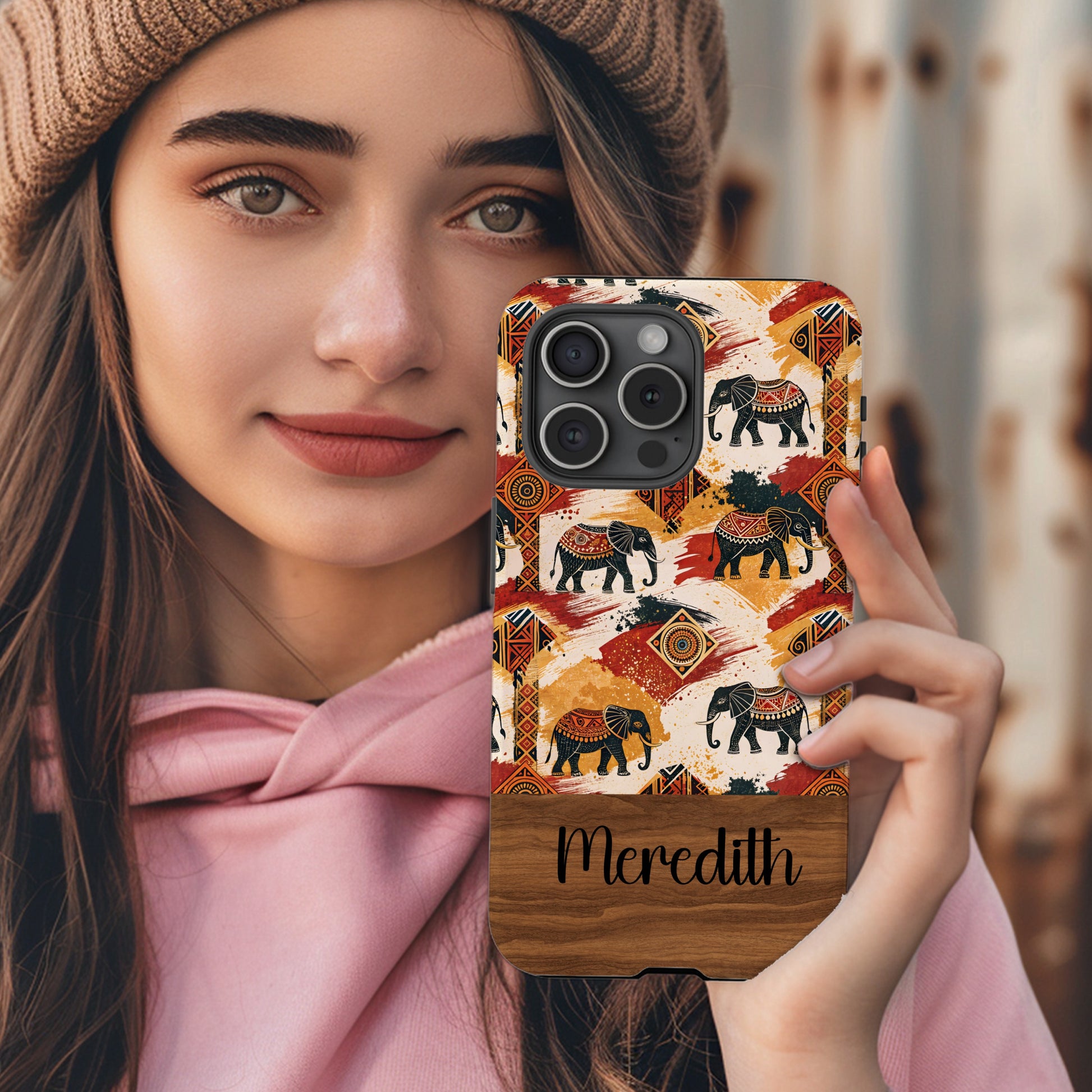 Personalized Elephant Design Phone Case with Name Meredith