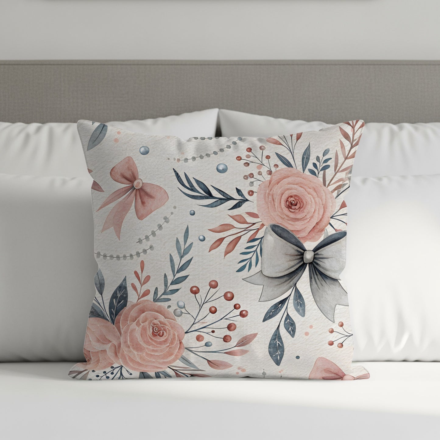 Elegant Floral Bow Patterned Decorative Cushion Pillow