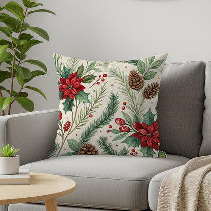 Festive Holiday Poinsettia and Pinecone Pillow product