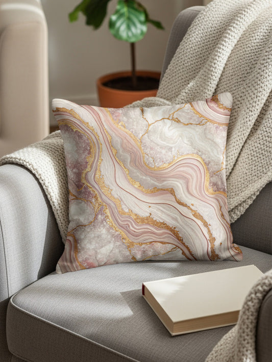 Elegant Marbled Gold Accented Design Throw Pillow