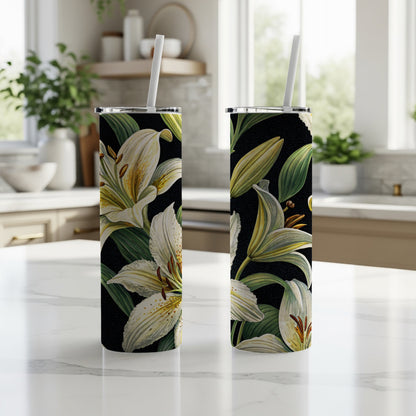 Elegant White Lilies Floral Pattern Design for Spring Tumblers - Walk Greener