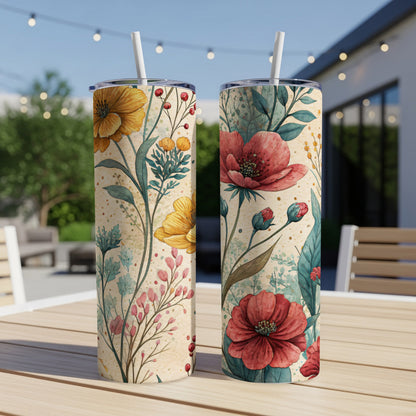 Watercolor Floral Pattern Lovely Blossoms 20 oz Skinny Tumbler - Walk Greener