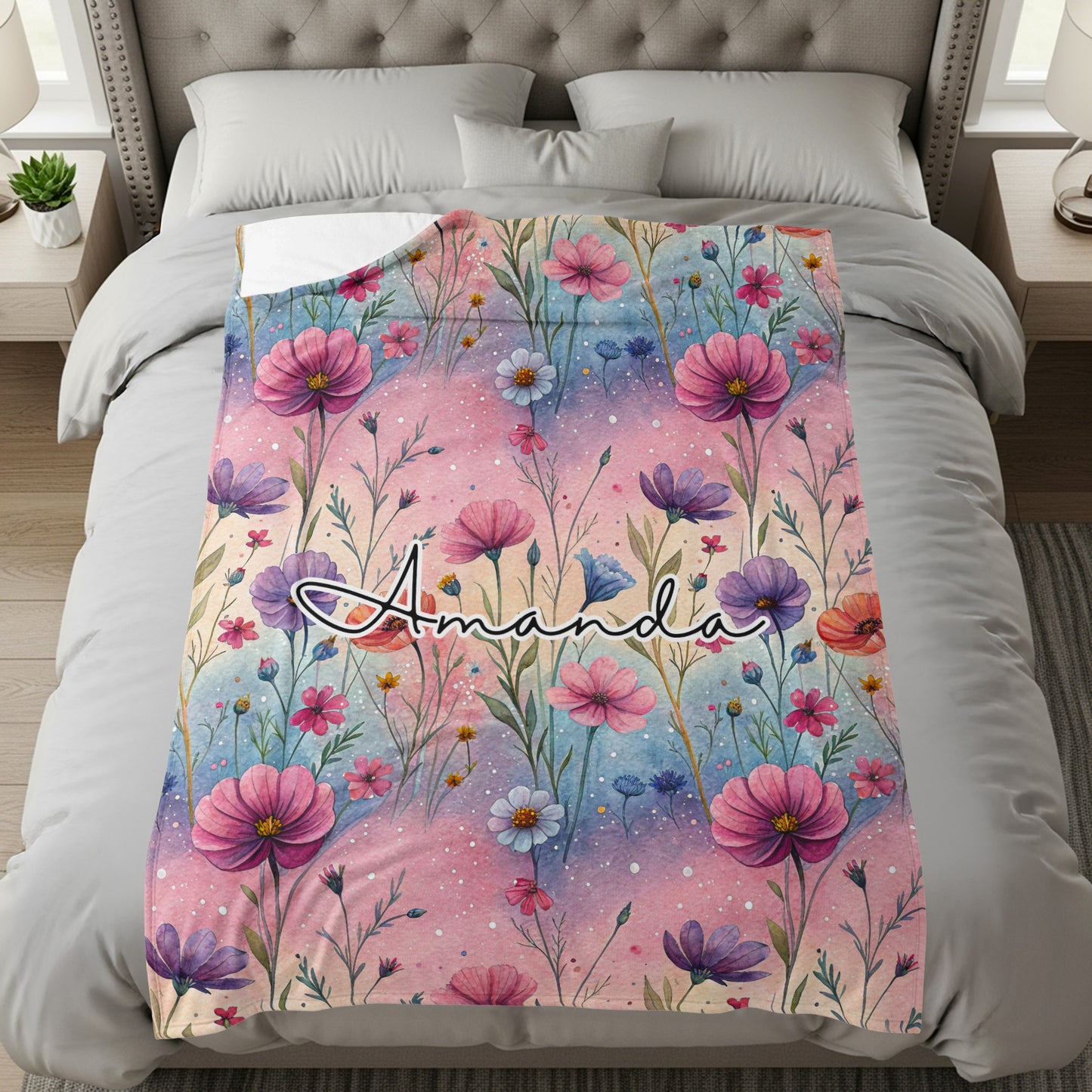 Personalized Floral Design Bedding with Name Amanda
