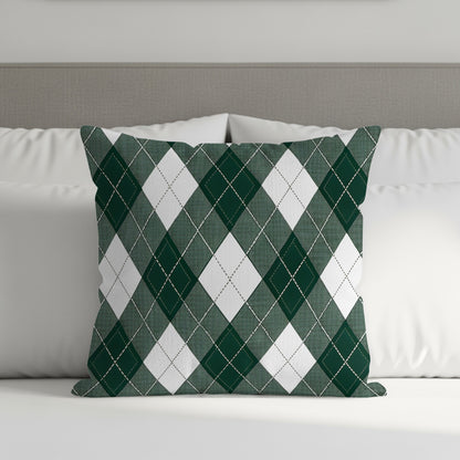 Stylish Green White Argyle Pattern Throw Pillow Product