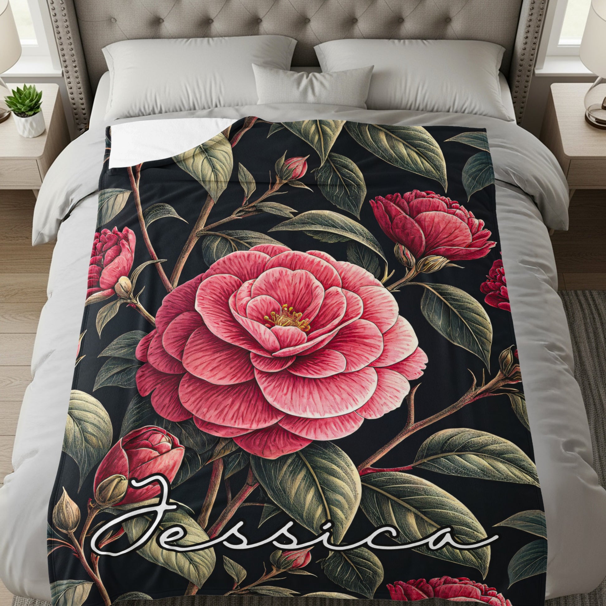 Jessica Personalized Floral Pattern Bedding Blanket