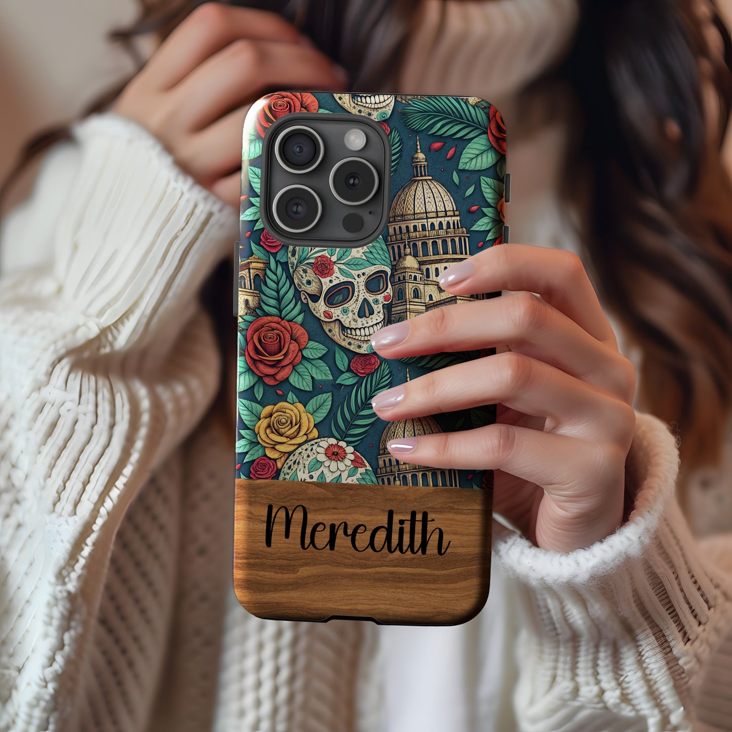 Personalized Skull and Flowers Design iPhone Case