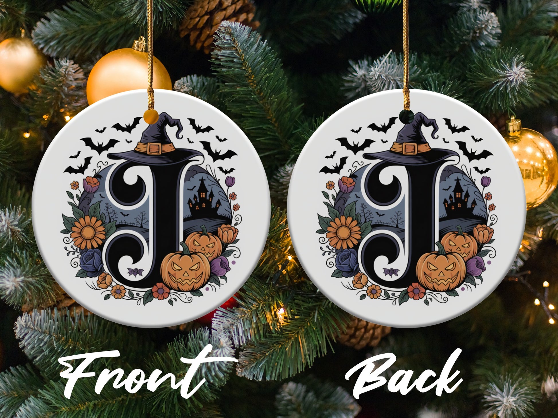 Halloween Themed Witch Hat Monogrammed Ornament product
